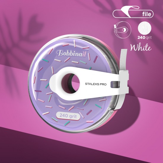 Staleks Pro Expert Bobbinail AT-240W balta vienreizlietojamā abrazīvā lente plastmasas futrālī 7m 240 griti