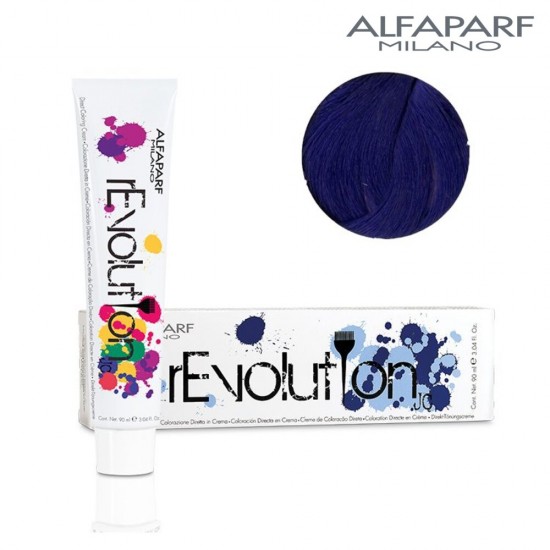 AlfaParf REVOLUTION ORIGINALS TRUE BLUE
tiešās iedarbības matu krāsa bez amonjaka, zilais tonis, 90 ml