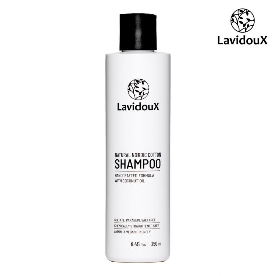 Lavidoux Dabīgs matu šampūns ar ziemeļvalstu kokvilnas ekstraktu un kokosriekstu eļļu, 1000 ml
