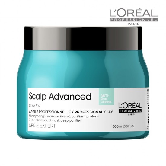 L'Oreal Professionnel Scalp Advanced Anti-Oiliness 2-In-1 maska - šampūns taukainai galvas ādai 500 ml